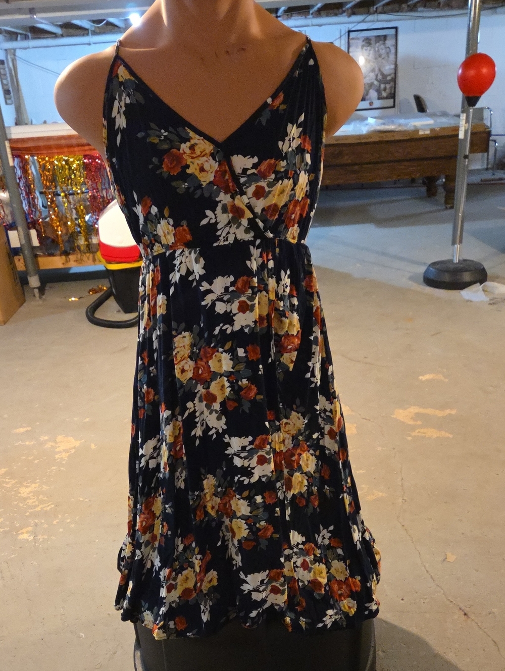Floral V-Neck Navy Spaghetti Strap Mini Dress